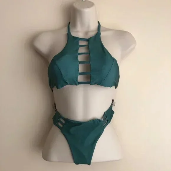 NWT Bikini Bundle (2 Suits) – Black Strappy + Forest Green Cut-Out | Size S/XS–S - Picture 8 of 13